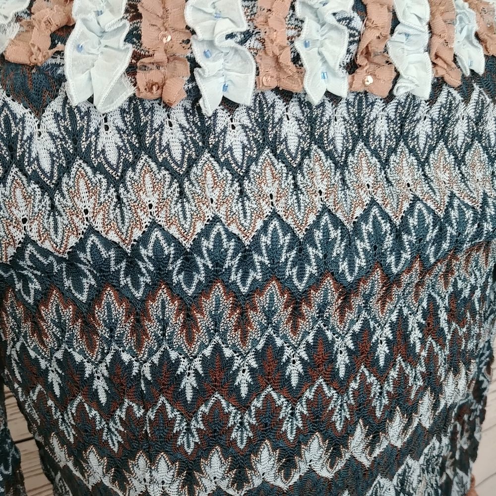 Alberto Makali Blue Brown Ruffled Cardigan Set - Picture 8 of 9